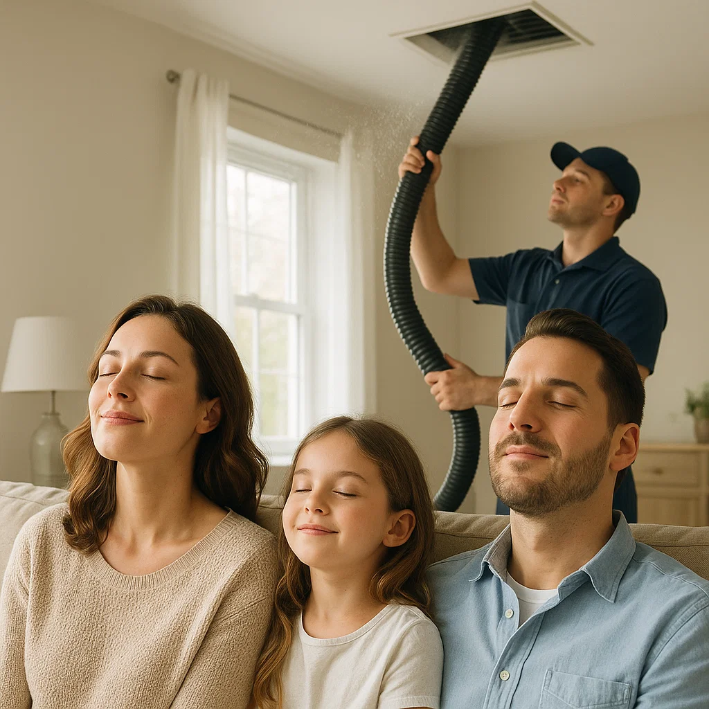 Baytown TX technician cleaning home air ducts to create smoother airflow and a luxury indoor living experience